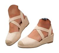 Wedges Sandals for Women Dressy Summer, Women's Criss Cross Elastic Ankle Strap Closed Toe Espadrille Wedge Sandals Dressy Platform Wedge Sandals Casual Shoes for Summer Beach Casual Dressy