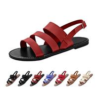 Wedges Sandals For Women Womens Arch Support Summer Women's Sandals Fish Mouth Style Large Size Over Round Toe Flat Sole Ankle Strap Casual Red Womens Wide Fit (Black 6.5 6.5)