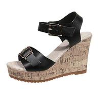 Wedges Sandals Platform For Women Wide Fit Women's Summer Platform Sandals Thick Bottom Heel Buckle Fish Mouth Casual Ladies Size 6 In Black Size 35 (Black 5.5)