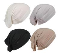 Wedhapy 4Pcs Hijab Undercap Breathable Cotton Hijab Cap with Elastic Tie Soft Solid Color Lightweight Underscarf (Beige, Light Grey, Black, Camel Color)