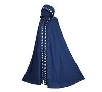 Wedhapy 58-Inch Adult Hooded Flower-Brim Wizard Cloak, Medieval Renaissance Drawstring Cape, Blue L-XL