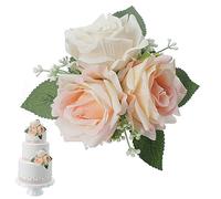 Wedhapy Artificial Rose Cake Topper, 3-Piece, Lady Figure, Wedding, Bridal Shower, Anniversary, Birthday, Gender Reveal, Mother's Day, Cloth, 15x17x6 cm/5.91x6.69x2.36 inch