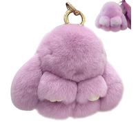 Wedhapy Bunny Keychain 3.54in Bunny Keychain Plush Furry Rabbit Keychain Artificial Hanging Plush Keychain Decorative Fluffy Keychain for Car Key, Hand Bag Style 2