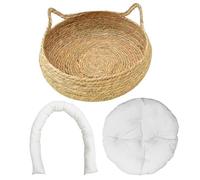 Wedhapy Cat Bed Indoor 15x5in Woven Basket with Cushion Round Wicker