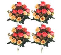 Wedhapy Cemetery Flowers for Grave, 4 Bunch Orange Silk & Plastic Artificial Roses, 11.8'' x 7.87'' Classic Style, 4 Count, Outdoor, Waterproof, Straight Shape, Roses