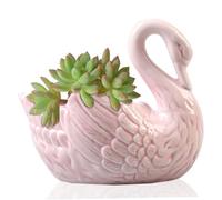 Wedhapy ceramic planter Succulent Plant Pot, Swan Flower Pot, Small Plant Pots, Multi-Function Candlestick Swan Ceramic Ornaments Jewelry Storage Box for Home(9.5x9.8cm, rosy)