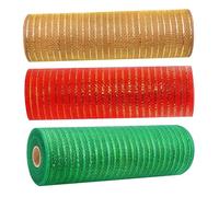 Wedhapy Christmas Mesh Rolls Deco Mesh 3rolls 10.2 Inchx10yards Decorative Mesh Ribbon for Wreath Making Metallic Christmas Ribbon for Craft Xmas Tree Decorations Style1