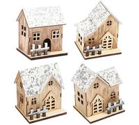 Wedhapy Christmas Village Houses 4Pcs/Set with LED Light Boxwood Christmas Village with Bottom Switch Delicate & Smooth Christmas Decor for Christmas Village Sets