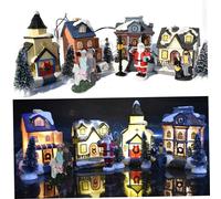 Wedhapy Christmas Village Sets Christmas Village Houses 10PCS/Set Light up Miniature Winter Christmas Village Simulation Resin Decorative Christmas Town Village Sets, No Battery