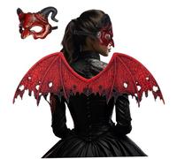 Wedhapy Demon Mask for Women Red Devil Half Face Mask with Dragon Wing for Halloween Cosplay
