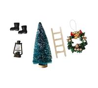 Wedhapy Dollhouse Mini Boots Miniature Dollhouse Decorations Set Mini Oil Lamp Wreath Boots Christmas Tree Ladder Doll House Accessories