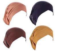 Wedhapy Hijab Undercap,Hijab Caps Under Scarf 4PCS Non Slip Hijab Cap, Stretchy Breathable Hijab Caps Under Scarf, Solid Color Muslim Head Scarf for Women Type 2