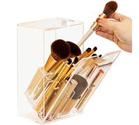 Wedhapy Makeup Brush Holder with Lid, Clear Makeup Brush Organizer, Beveled Mouth Design, Dustproof Cosmetic Organiser Storage Box