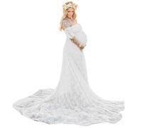 Wedhapy Maternity Dress for Photoshoot,Maternity Shoot Dress Long Lace Maternity Dress, Off-Shoulder Pregnancy Photoshoot Dress, Hollow Back Maternity Photoshoot Outfits for Baby Shower L