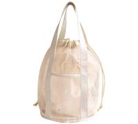 Wedhapy Mesh Bags Drawstring Kids Beach Bag, Tote Bag with Drawstring, Foldable Beach Toy Bag, 2 Front Pockets, Swim Pool Mesh Bags, Beige, L