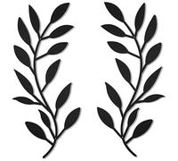 Wedhapy Metal Artwork for Wall Metal Leaf Wall Decor 1 Pair Olive Branch Art Vivid Black Decor Pre-drilled DIY Decorative 16.5x6.3in Accents