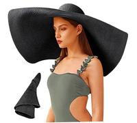 Wedhapy Oversized Beach Hat Oversized Sun Hat for Women Large Brim Sunhat 28in UV Protection Straw Fashionable Summer Black Sun for Holiday