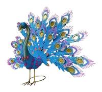 Wedhapy Peacock Decor Peacock Garden Decor 12x12x8in Standing 3D Statue with Beautiful Tail Metal Outdoor Garden Art for Yard, Patio, Lawn(Blue)