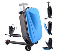 Wedhapy Scooter Luggage Scooter Suitcase for Kids Large Capacity Foldable Ride On Luggage with Telescopic Handle Zippered Multi-Pocket, Sky Blue