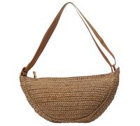 Wedhapy Straw Bag Chic Half Moon Bag 13x3.5x8.7 Shoulder Beach Bag with Adjustable Strap Crossbody Woven Bag Summer Bags with Zipper for Beach Rattan Handbag