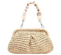 Wedhapy Straw Bags for Women Woven Straw Purse Casual Straw Clutch with Beaded Handle Stylish Easy Matching Summer Purse Beach Bag for Holiday Travel,Beige