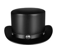 Wedhapy Top Hats for Men Magician Hat Formal Short Brim Top Hats for Men Women PU Leather Steampunk Hat for Plague Doctor Costume Free Size for Halloween, Black