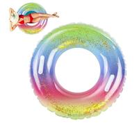 Wedhapy Transparent Floating Ring Swimming Ring Adult Rainbow Sequins Floating with Handle Inflatable Swimming Tube for Adults Pool Floats for Summer Beach