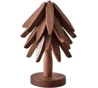 Wedhapy Trivets for Hot Dishes Tree Coasters, 4PCS Wooden Trivets for Hot Dishes with Stand, Foldable Non Slip Plate Mat, Reusable for/Pot, Walnut Color