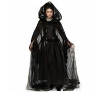 Wedhapy Witch Costume Vintage Renaissance Embroidered Sheer Ghost Bride Costume Spooky Black Ghost for, Cosplay Haunted Mansion (Black) Halloween Decor