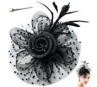 Wedhapy Womens Fascinator Hat Fascinators Hats for Women 9.8'' Mesh Flower Pearl Fascinators for Tea Party with Headband & Metal Clip Elegant Headwear for Church Black