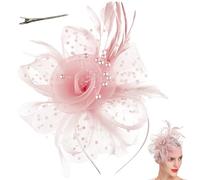 Wedhapy Women's Fascinators Fascinators Hats for Women 9.8'' Mesh Flower Pearl with Headband and Metal Clip Elegant Vintage Fascinators Headwear for Church Style2