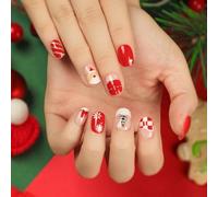 Wedity 24 Pcs Christmas False Nails Cute Santa Claus Snowflake Elk Fake Nails Short Nail Press On False Nails (A)