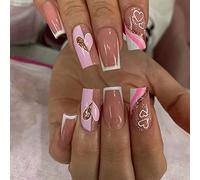 Wedity 24 PCS Lovely Rabbit Coffin Fake Nail Pink Gradual Flash Press on Nails Medium Long Ballet Artificial False Nails for Women Girls (E)