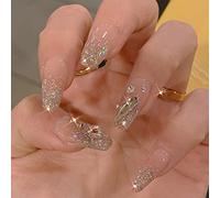 Wedity 24 Pieces Daisy Nail Stickers French Small Flower Fake Nail Stickers Rhinestone Glitter Press Fake Nails Artificial Nails for Women and Girls (D)