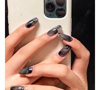 Wedity 24Pcs Black Bevel French Snake False Nails Diablo Style Acrylic Fake Nail Love Heart Artificial Press on Nails for Women Girls (D)
