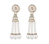 Wedity Bridal Wedding Prom Party Headband Crystal Leaves Elastic Hair Cord Pearl Tassel Pendant Earrings Masquerade Ball Accessories Jewelry for Women Girls (Earrings Gold)