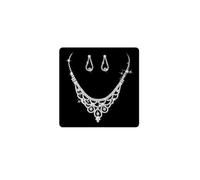 Wedity Bride Wedding Crystal Necklace Earrings Set Silver Bridal Crown Choker Necklaces Jewelry
