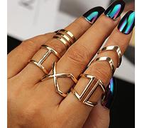 Wedity Crescent Ring Set Geometry V-shape Star Moon Lotus Crystal Finger Joint Rings Stackable Knuckle Rings Jewelry for Women and Girls (A)