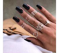 Wedity Crescent Ring Set Geometry V-shape Star Moon Lotus Crystal Finger Joint Rings Stackable Knuckle Rings Jewelry for Women and Girls (C)