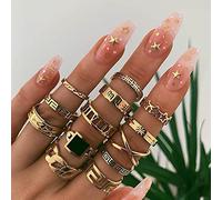 Wedity Crescent Ring Set Geometry V-shape Star Moon Lotus Crystal Finger Joint Rings Stackable Knuckle Rings Jewelry for Women and Girls (D)