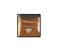 Wedity Double Layer Crystal Anklets Layered Love Bling Ankle Bracelets Summer Beach Foot Accessories Jewelry for Women Girls (Gold)