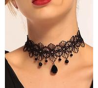 Wedity Gothic Black Sexy Lace Necklaces Tassel Collar Choker Halloween Party Accessories for Women Girls (Black necklace 9)