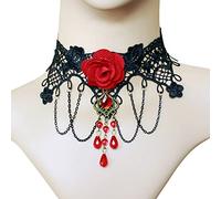 Wedity Gothic Black Sexy Lace Necklaces Tassel Collar Choker Halloween Party Accessories for Women Girls (Black necklace 11)