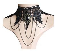 Wedity Gothic Black Sexy Lace Necklaces Tassel Collar Choker Halloween Party Accessories for Women Girls (Black necklace 5)
