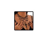 Wedity Gothic Style Dark Cross Necklace Punk Beaded Tassel Choker Necklace Black Tassel Necklaces Halloween Jewelry for Women (Black B)
