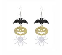 Wedity Halloween Wing Earrings Funny Pumpkin Bat Spider Moon Earrings Gothic Skull Skeleton Drop Earrings Jewelry for Women Girls (Gold Pumpkin)