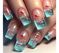 Wedity Square underwater element fish appreciation design, nail press, wearable nail, detachable nail art 24pcs For Women