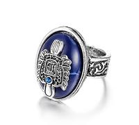 Wedity Vampire Diaries Ring Vintage Silver Engraved Lapis Statement Punk Ring Jewelry for Women and Men