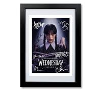 Wednesday 2 TV Cast Signed A4 Poster Photo Print Framed Autograph Gift Show Jenna Ortega Catherine Zeta-Jones (A4 Black Framed & Mounted)