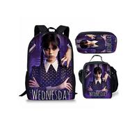 Wednesday Addams Character Print Schoolbag Children Backpack Three-piece Set For Kids' Gifts